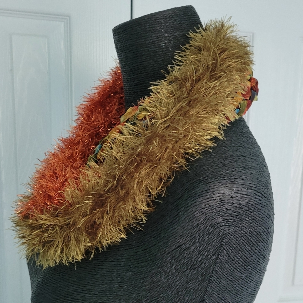 Hand Crafted Bright Multicolored Infinity Scarf - image 5